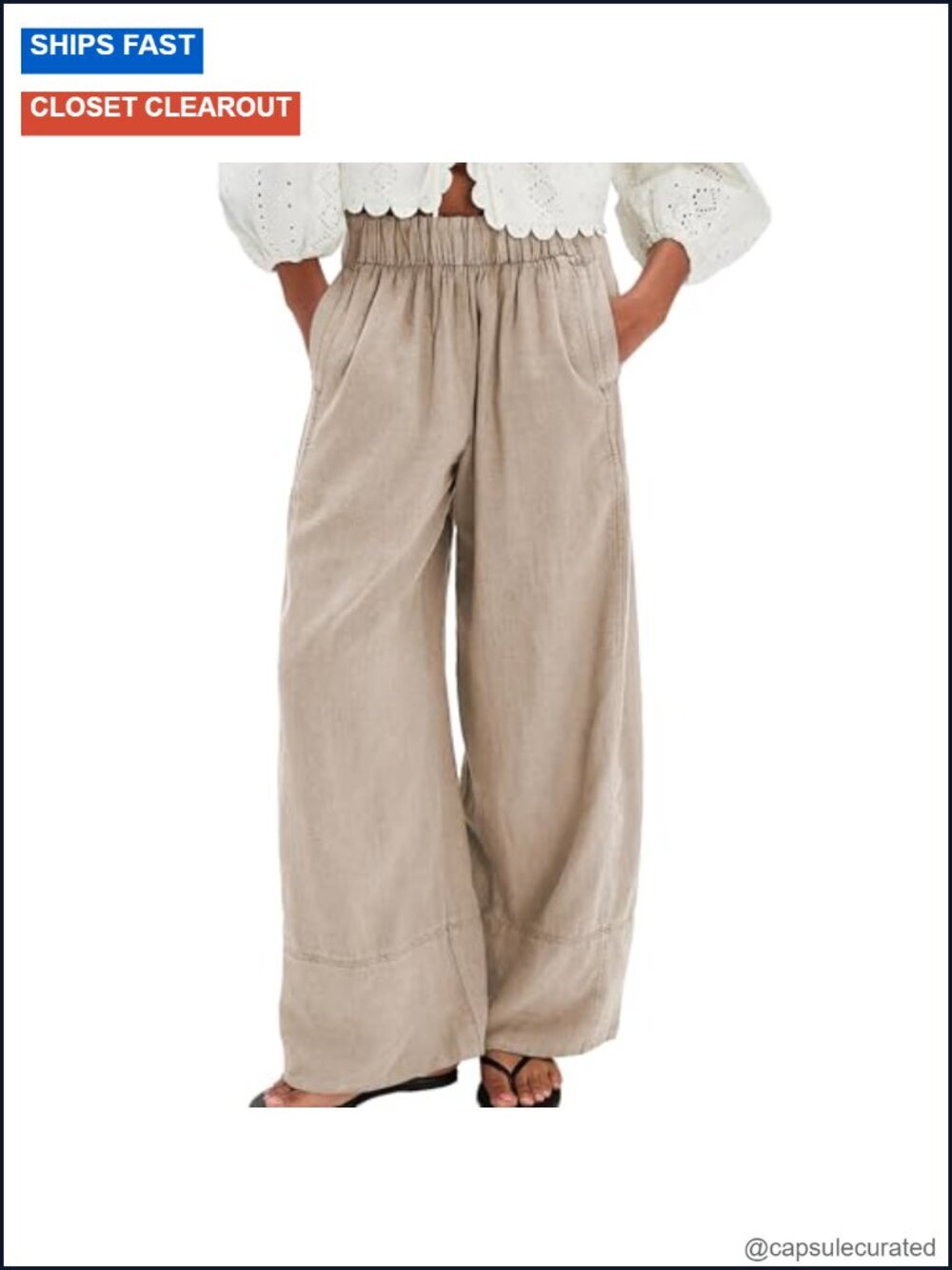 Wide Leg Linen Blend Palazzo Pants with Pockets Elastic Waist
